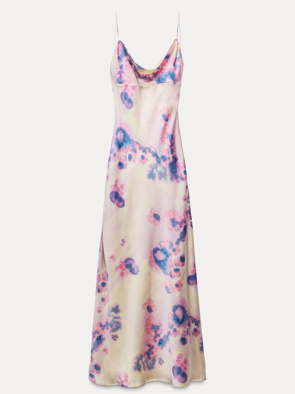 NWT Zara Size Small Satin Watercolor Maxi Dress